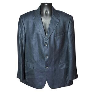 Oscar de la Renta Silk / Wool Blend  3 Button Blazer Suit Jacket - Navy - 44R